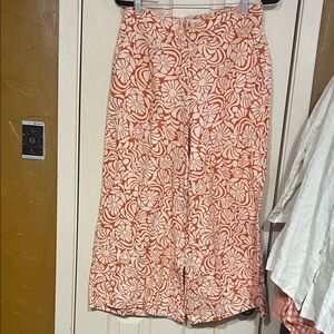 100% linen Orange Patterned Women's wide leg crops